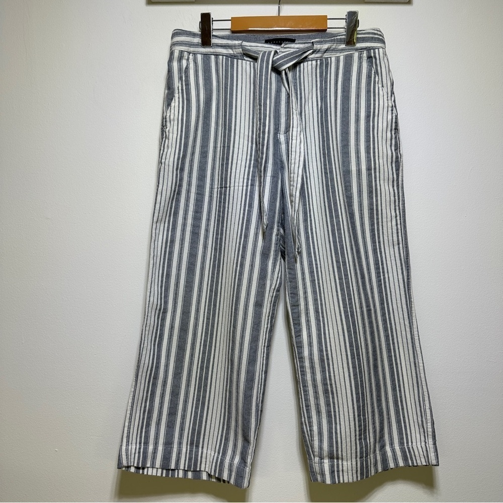 Sanctuary Blue White Stripe Cropped Cotton Pants Belted Summer Trousers Size 30